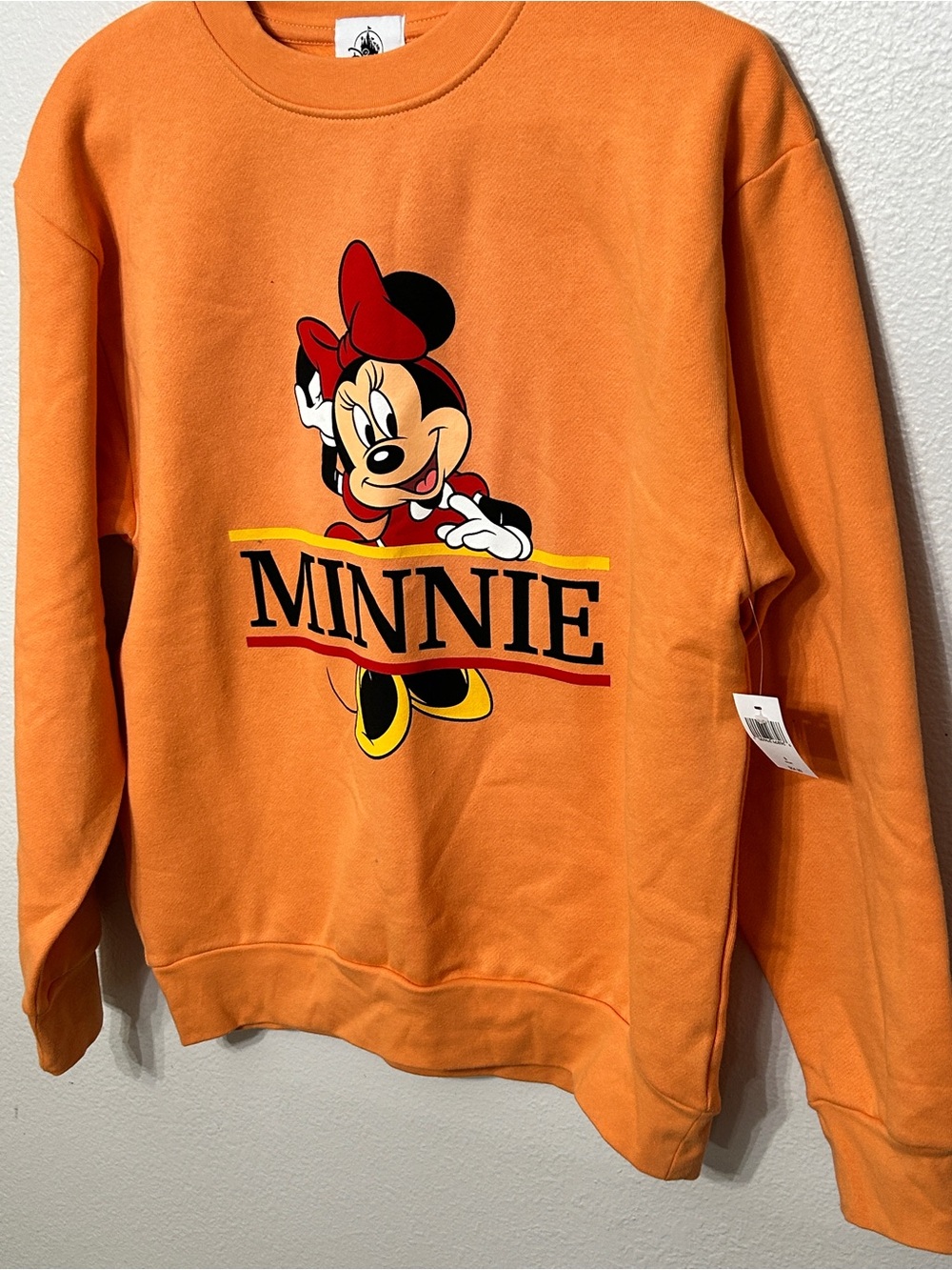 Disney Parks Minnie Mouse Peach Pullover Crewneck Sweatshirt Adult Size S New